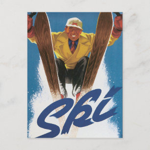 Vintage Travel, Ski Skiing Snow, Change of Address Announcement Postcard