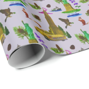 Vintage Travel Skyline New York Liberty Autumn Wrapping Paper