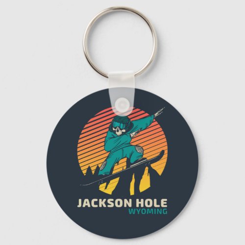 Vintage Travel Snowboarding Jackson Hole Wyoming Keychain