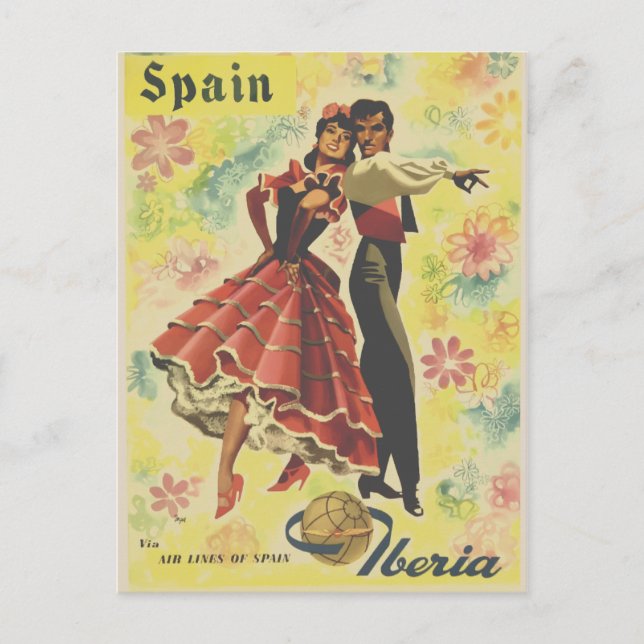 Vintage Travel Spain Dancers Holiday Postcard (Front)