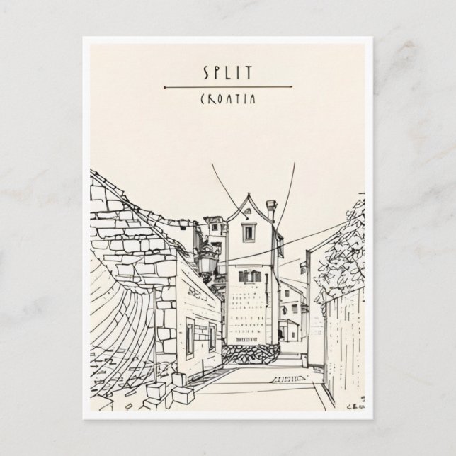 vintage travel Split Croatia Croatie retro tourism Postcard (Front)