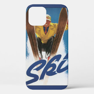 Vintage Travel, Sports Skier Skiing in Winter Snow iPhone 12 Case