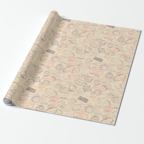 Vintage TravelStamps Wrapping Paper