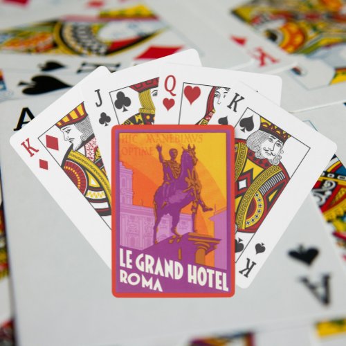 Vintage Travel Statue Le Grand Hotel Roma Italy Playing Cards