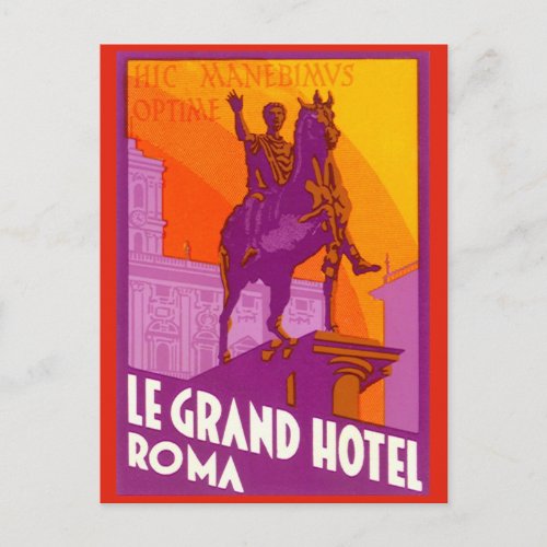 Vintage Travel Statue Le Grand Hotel Roma Italy Postcard