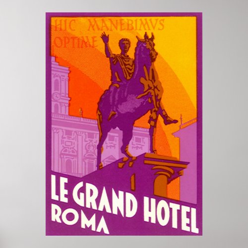 Vintage Travel Statue Le Grand Hotel Roma Italy Poster