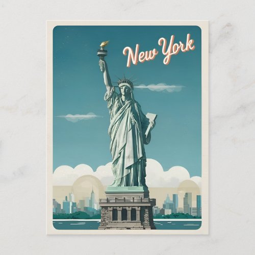 Vintage Travel Statue Of Liberty Retro Graphic Postcard