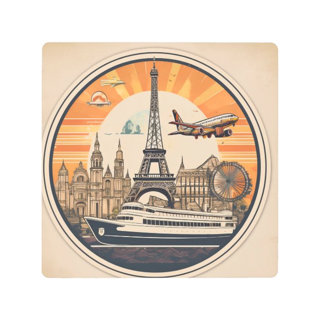 Vintage Travel Sticker-Inspired Wood Print – Perfe (Front)