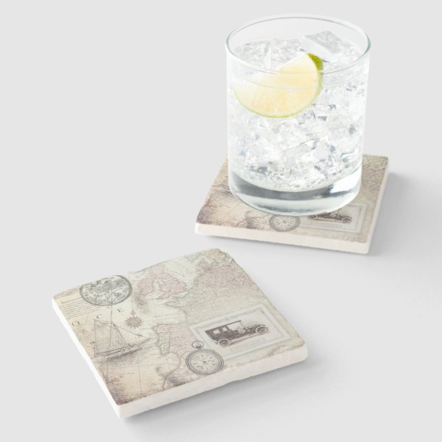 Vintage travel   stone coaster (Side)