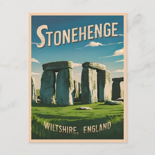 Vintage Travel Stonehenge England Retro Graphic Postcard