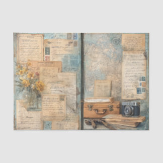 Vintage Travel Suitcase Antique World Map Retro Tissue Paper