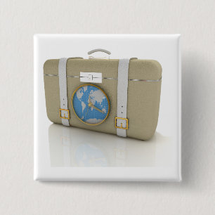 Vintage Travel Suitcase Clock World Map Button