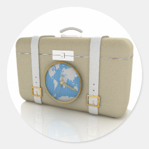 Vintage Travel Suitcase Clock World Map Classic Round Sticker
