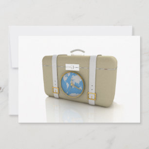 Vintage Travel Suitcase Clock World Map Invitation