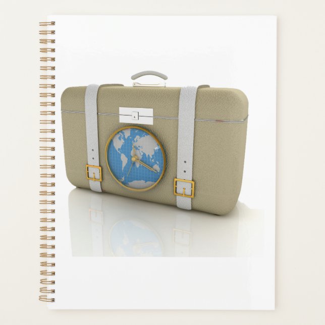 Vintage Travel Suitcase Clock World Map Planner (Front)