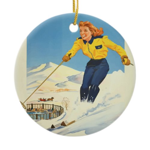 Vintage Travel Sun Valley Idaho Ceramic Ornament