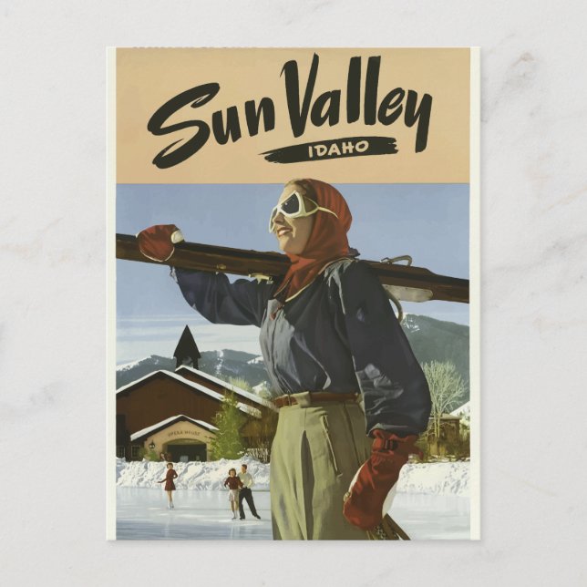 Vintage Travel Sun Valley Idaho Postcard (Front)
