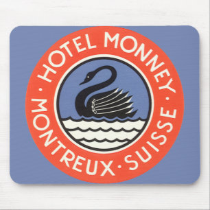 Vintage Travel, Swan Bird Hotel Monney Switzerland Mouse Pad