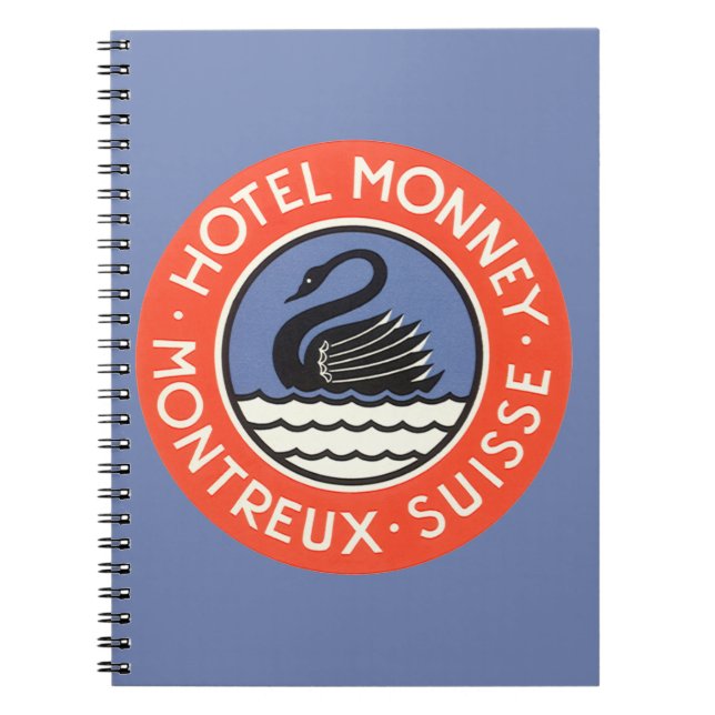 Vintage Travel, Swan Bird Hotel Monney Switzerland Notebook (Front)