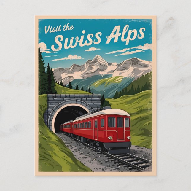 Vintage Travel Swiss Alps Switzerland Retro Scenic Postcard (Front)