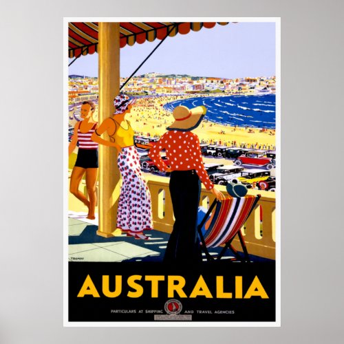 Vintage Travel Sydney Australia Poster