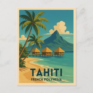 Vintage Travel Tahiti French Polynesia Beach Retro