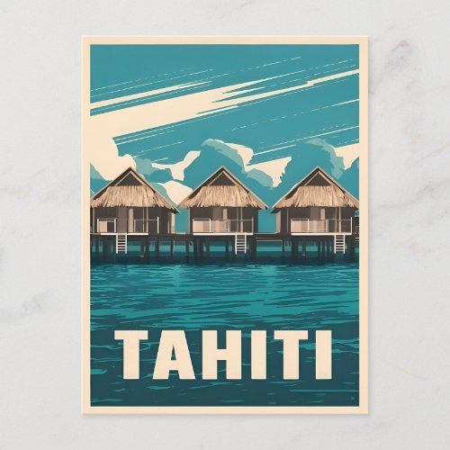 Vintage Travel Tahiti Seaside Retro Graphic Postcard