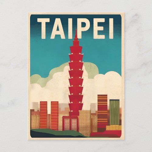 Vintage Travel Taipei 101 Taiwan Retro Graphic Postcard
