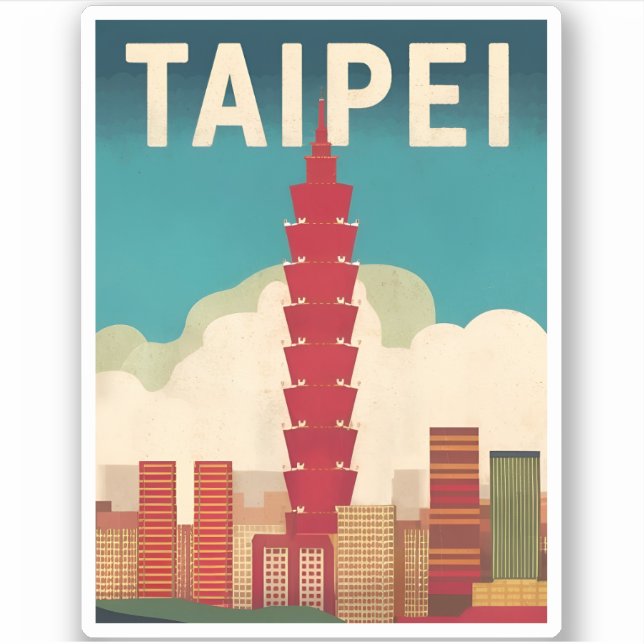 Vintage Travel Taipei 101 Taiwan Retro Graphic Sticker (Front)