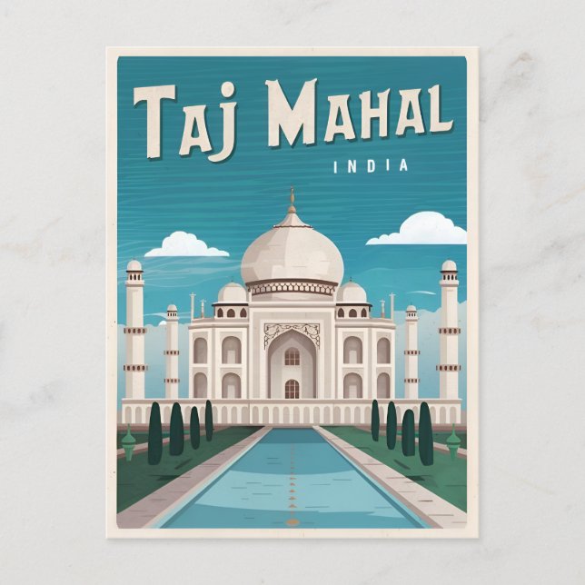 Vintage Travel Taj Mahal India Retro Graphic Postcard (Front)