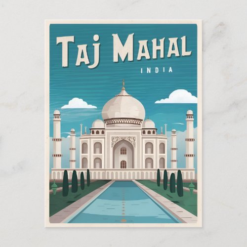 Vintage Travel Taj Mahal India Retro Graphic Postcard