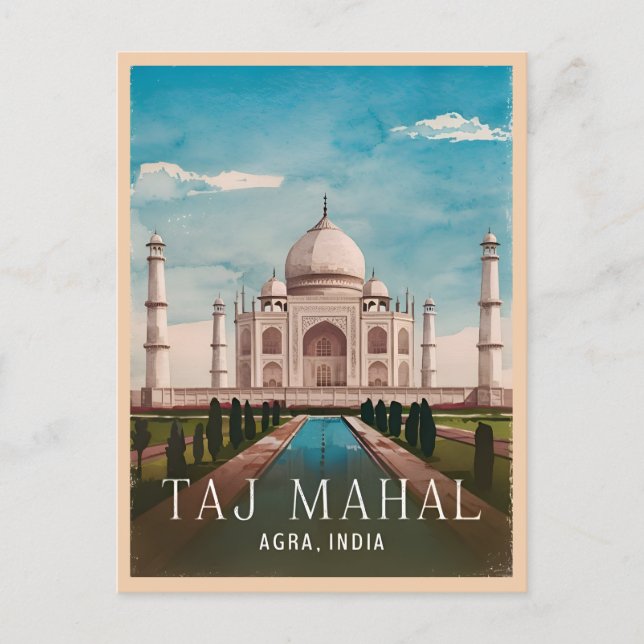 Vintage Travel Taj Mahal India Retro Scenic Postcard (Front)
