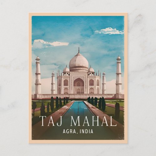 Vintage Travel Taj Mahal India Retro Scenic Postcard