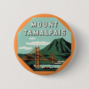 Vintage Travel, Tamalpais Mountain or Mount Tam Pinback Button