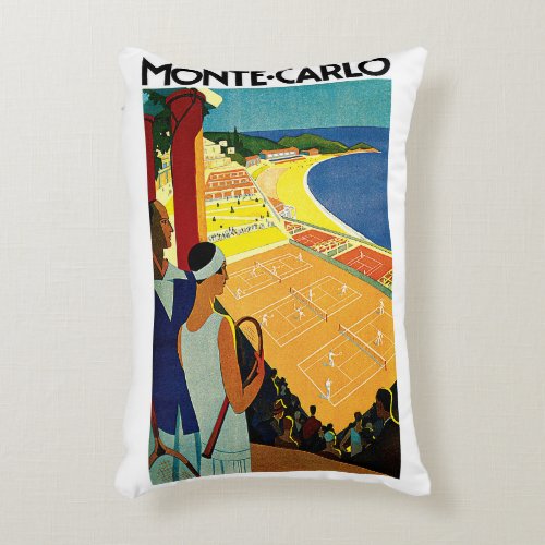 Vintage Travel Tennis Sports Monte Carlo Monaco Accent Pillow