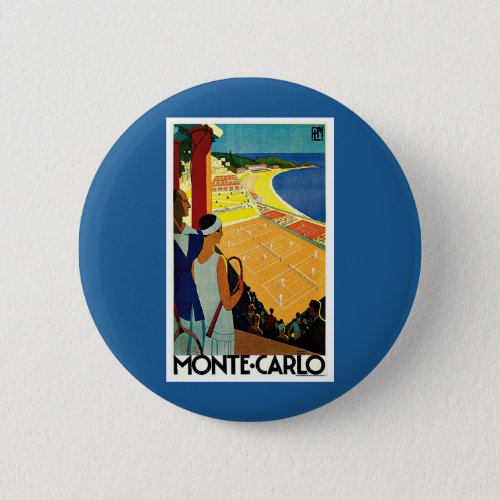 Vintage Travel Tennis Sports Monte Carlo Monaco Button