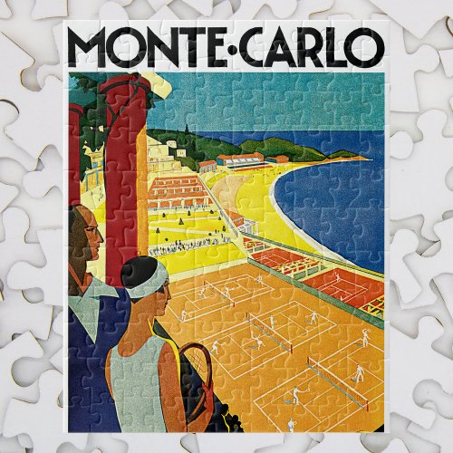 Vintage Travel Tennis Sports Monte Carlo Monaco Jigsaw Puzzle