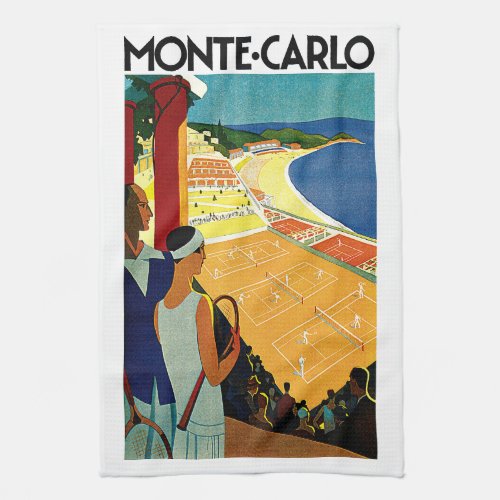 Vintage Travel Tennis Sports Monte Carlo Monaco Kitchen Towel