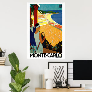 Vintage Travel, Tennis, Sports, Monte Carlo Monaco Poster