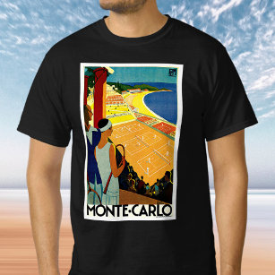 Vintage Travel, Tennis, Sports, Monte Carlo Monaco T-Shirt