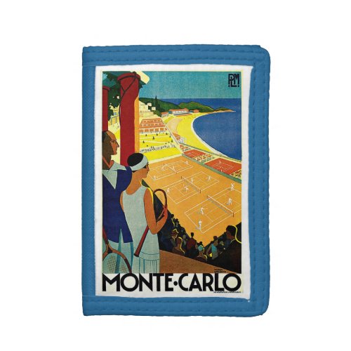 Vintage Travel Tennis Sports Monte Carlo Monaco Trifold Wallet