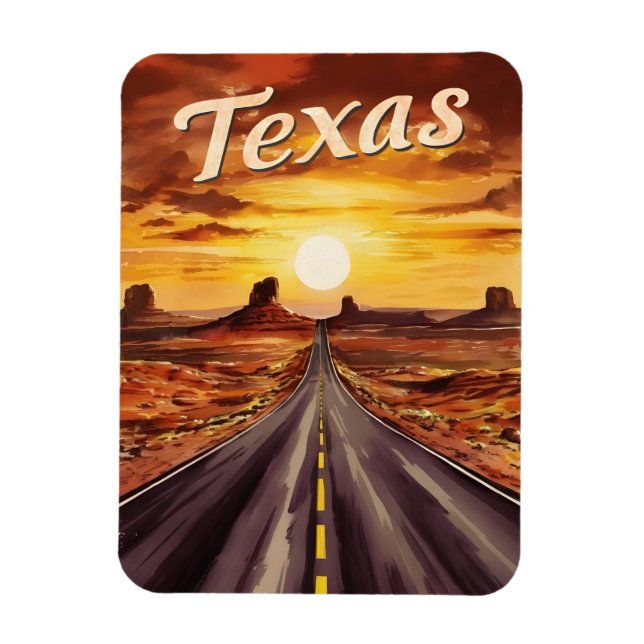 Vintage Travel Texas Landscape Retro Scenic Sunset Magnet (Vertical)