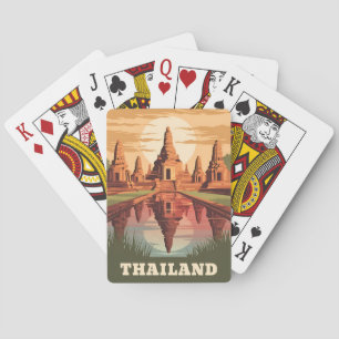 Vintage Travel Thailand Buddhist Temple Sunset Poker Cards