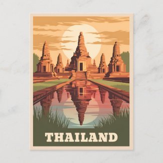 Vintage Travel Thailand Buddhist Temple Sunset