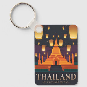 Vintage Travel Thailand Lantern Festival Retro Keychain