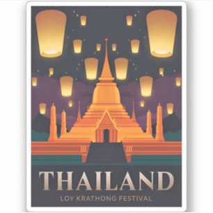 Vintage Travel Thailand Lantern Festival Retro Sticker
