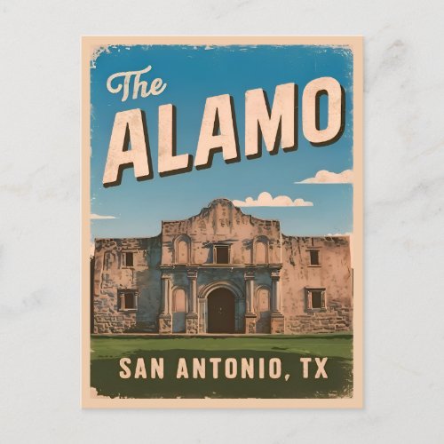Vintage Travel The Alamo Texas Retro Graphic Postcard