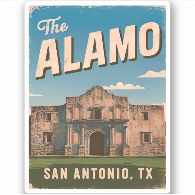 Vintage Travel The Alamo Texas Retro Graphic Sticker (Front)