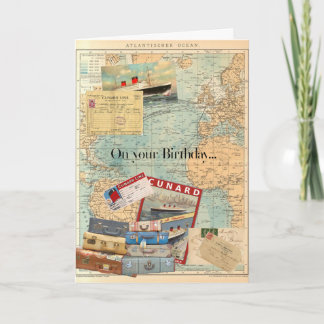 Vintage Travel theme Birthday card