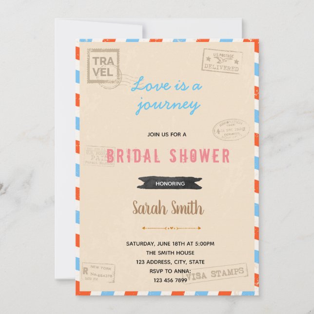 Vintage travel theme party invitation (Front)